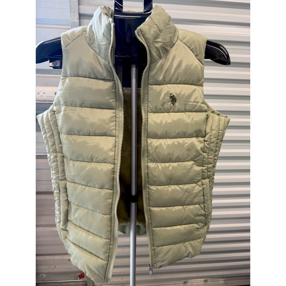 U.S. Polo Assn Women's Vest Light Green Soft Faux Fur Lining Size Small - Picture 4 of 6